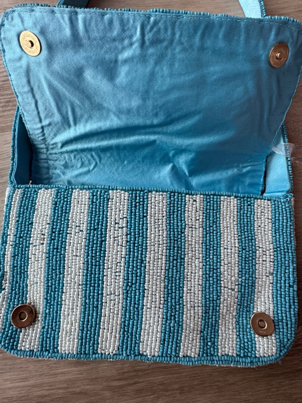 Handcrafted in India Blue Striped Vegetable Beaded Bag Viral TikTok NWT - Picture 5 of 16